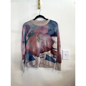 Pure Collection Cashmere Sweater Floral Abstract Crewneck Small
